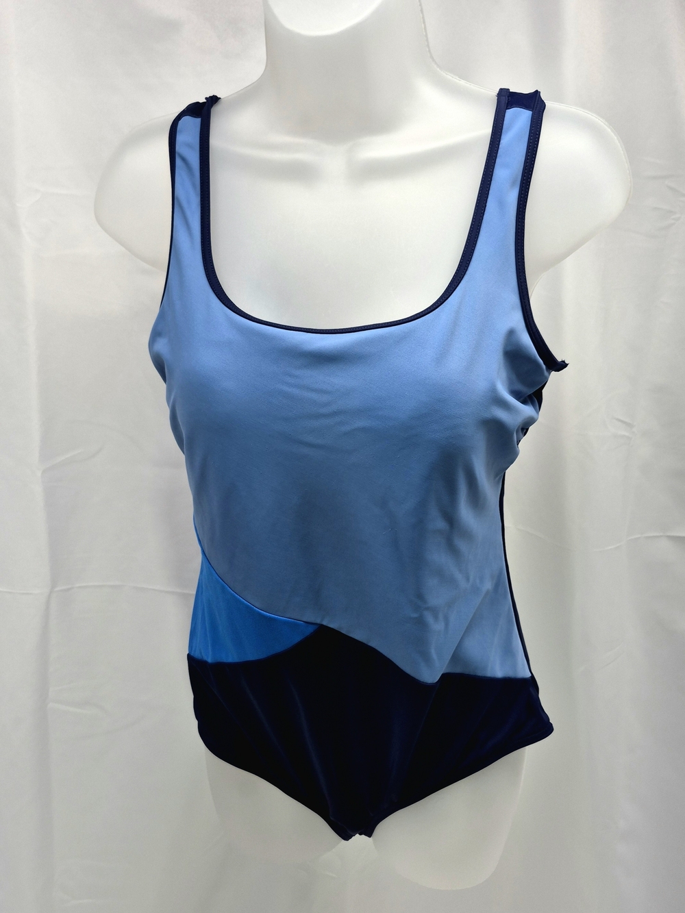 Lands’ End Blue Colorblock Asymmetrical Mio One Piece Swimsuit Size Size 12